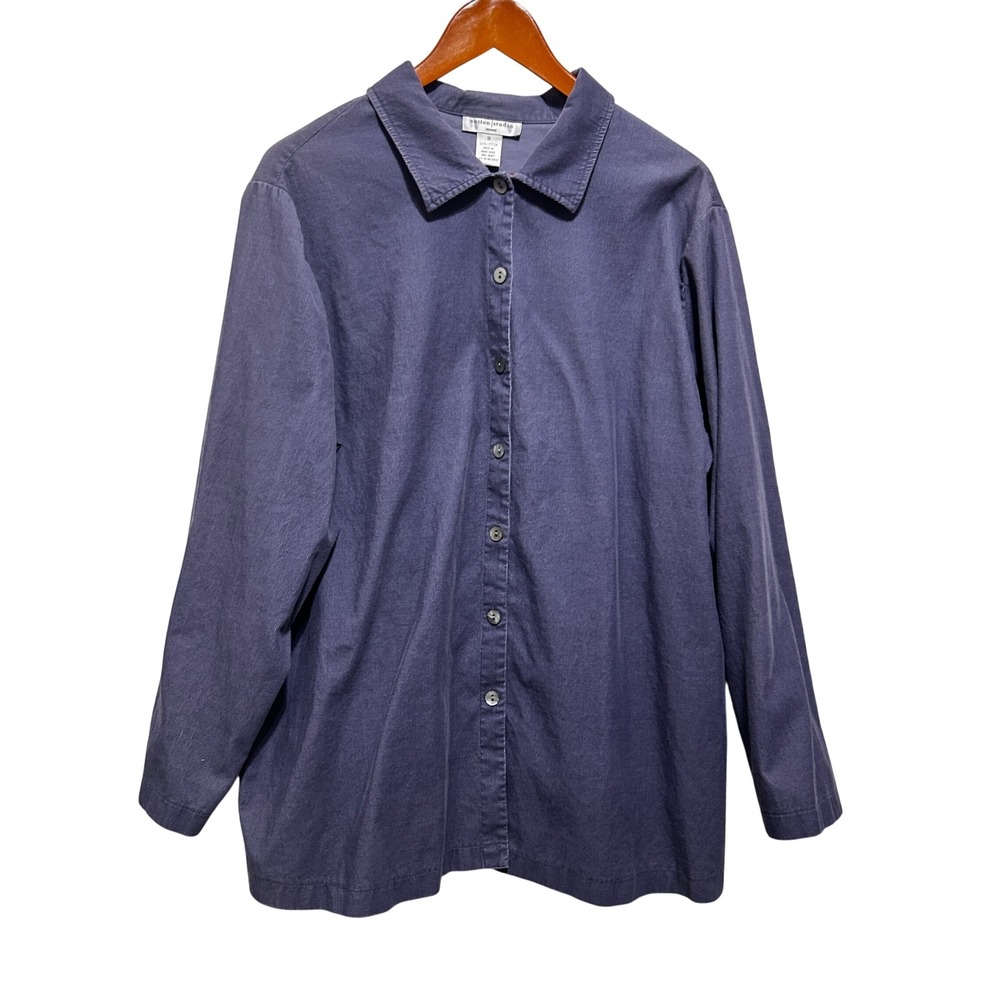 Vintage Sutton Studio Women Coastal Grandma Top 1X Purple Corduroy Granola Y2K